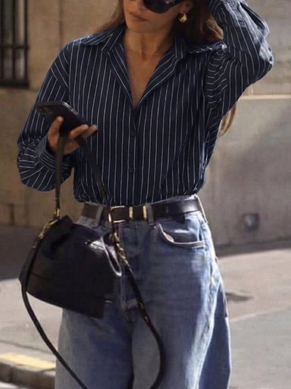 Navy Blue Casual Women's Striped Drop Shoulder Regular Fit Shirt - Picture 6 of 7